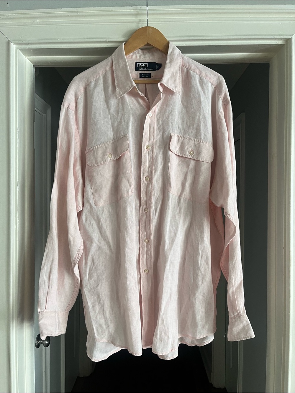 Polo by Ralph Lauren 100% Linen  
Pink Button-Up Shirt